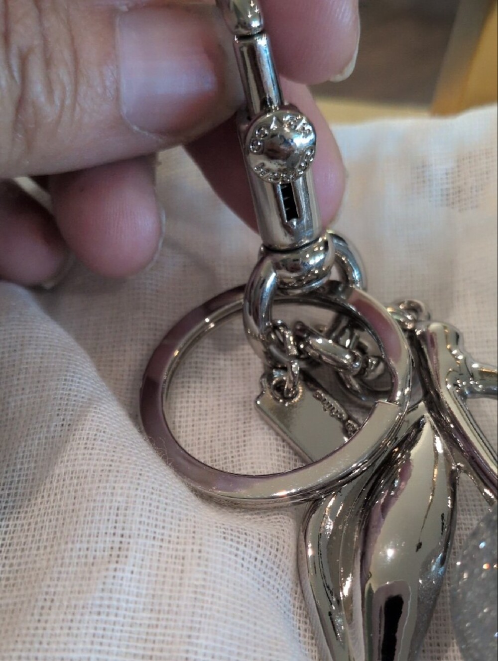 Coach Glitter Cherry Silver HTF Key Charm with Light Gray Sparkle - Picture 3 of 5